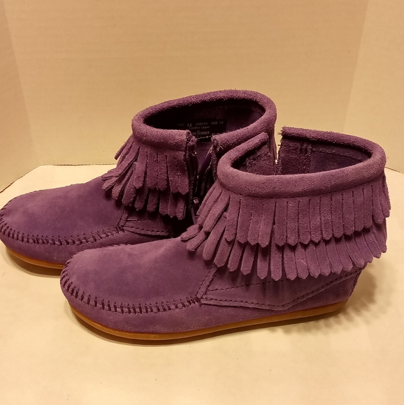Minnetonka moccasins children's double fringe ankle boot purple size 12 - Picture 4 of 7